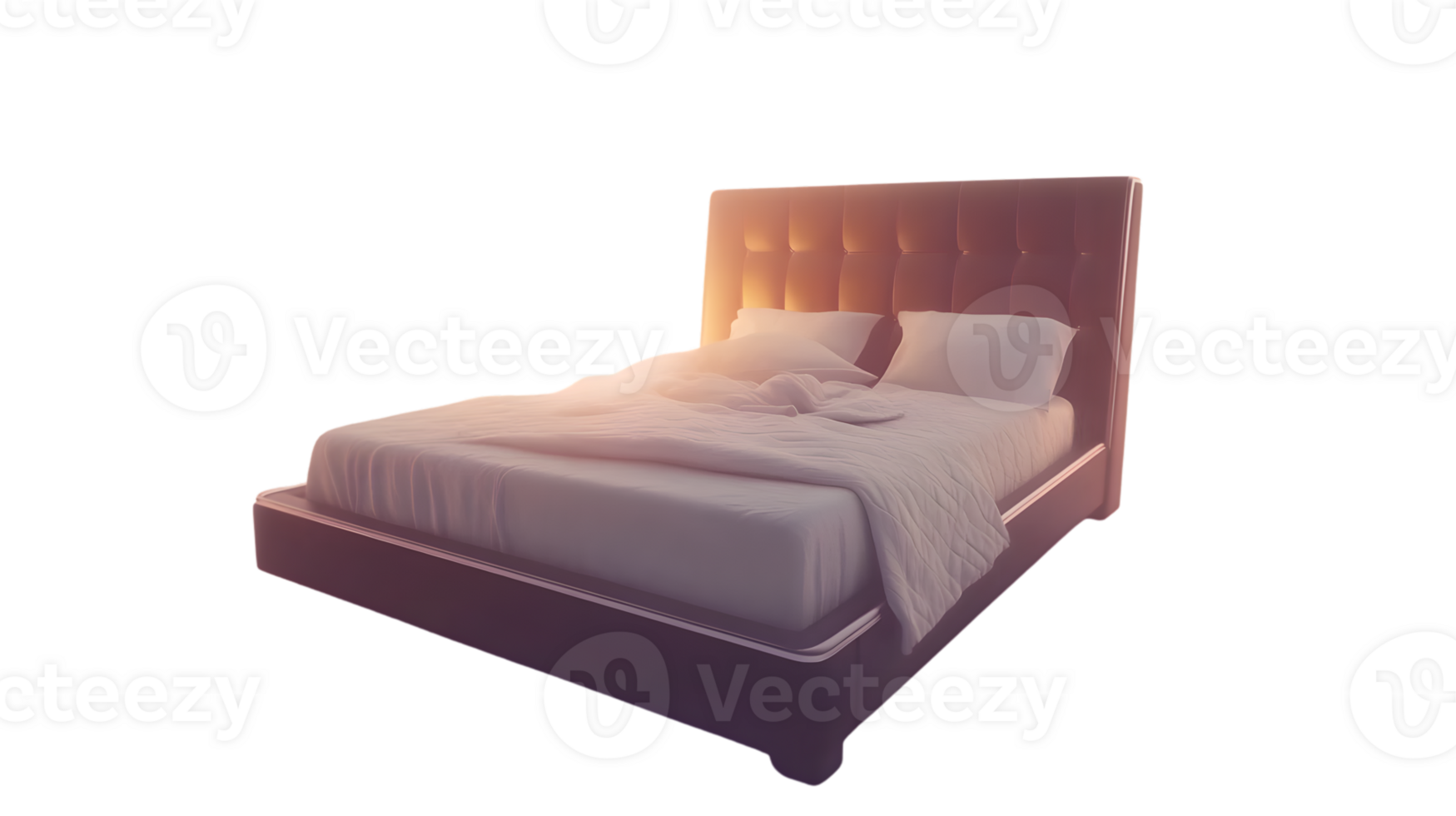Modern Bed with Soft Lighting and Comfortable Mattress for Relaxation and Sleep png