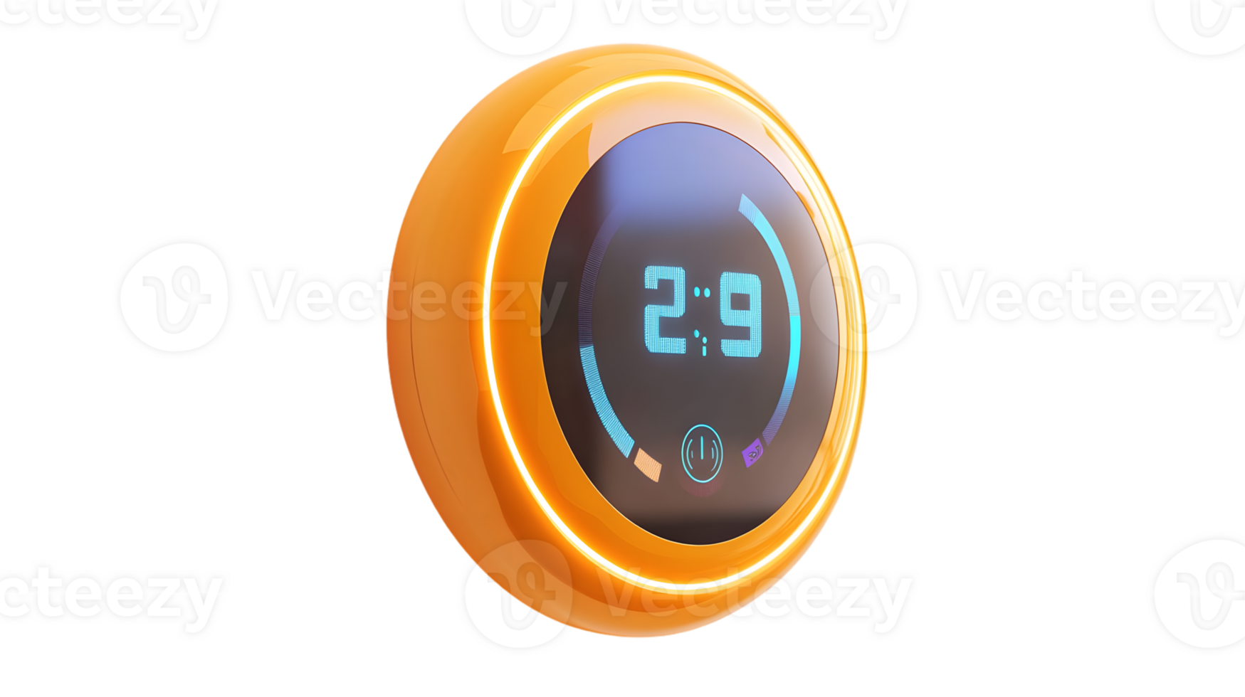 Modern Digital Clock Display with Illuminated Orange Frame and Blue Numbers png
