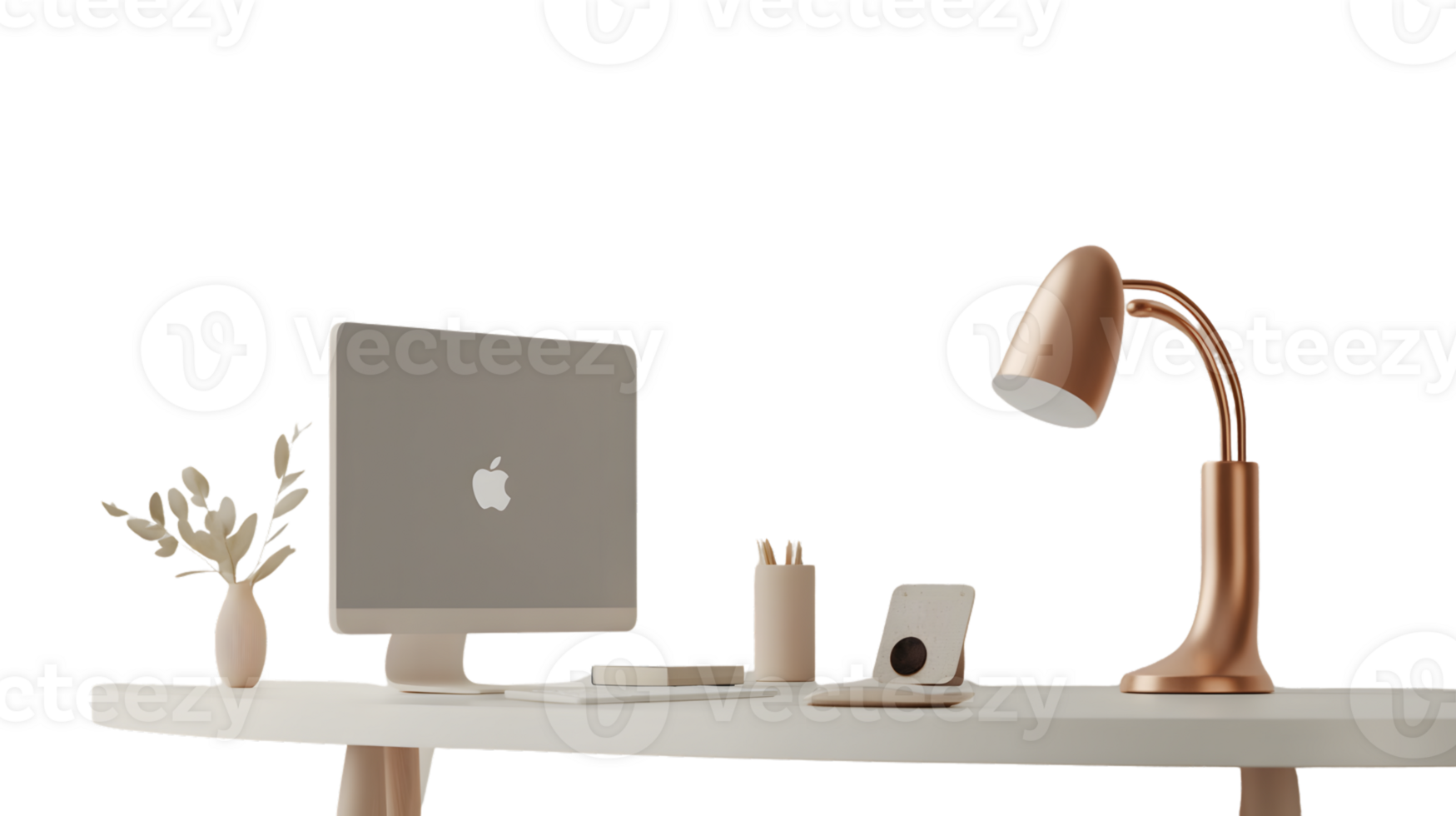 Modern Minimalist Desk Setup with Computer Lamp and Accessories for Productivity and Style png