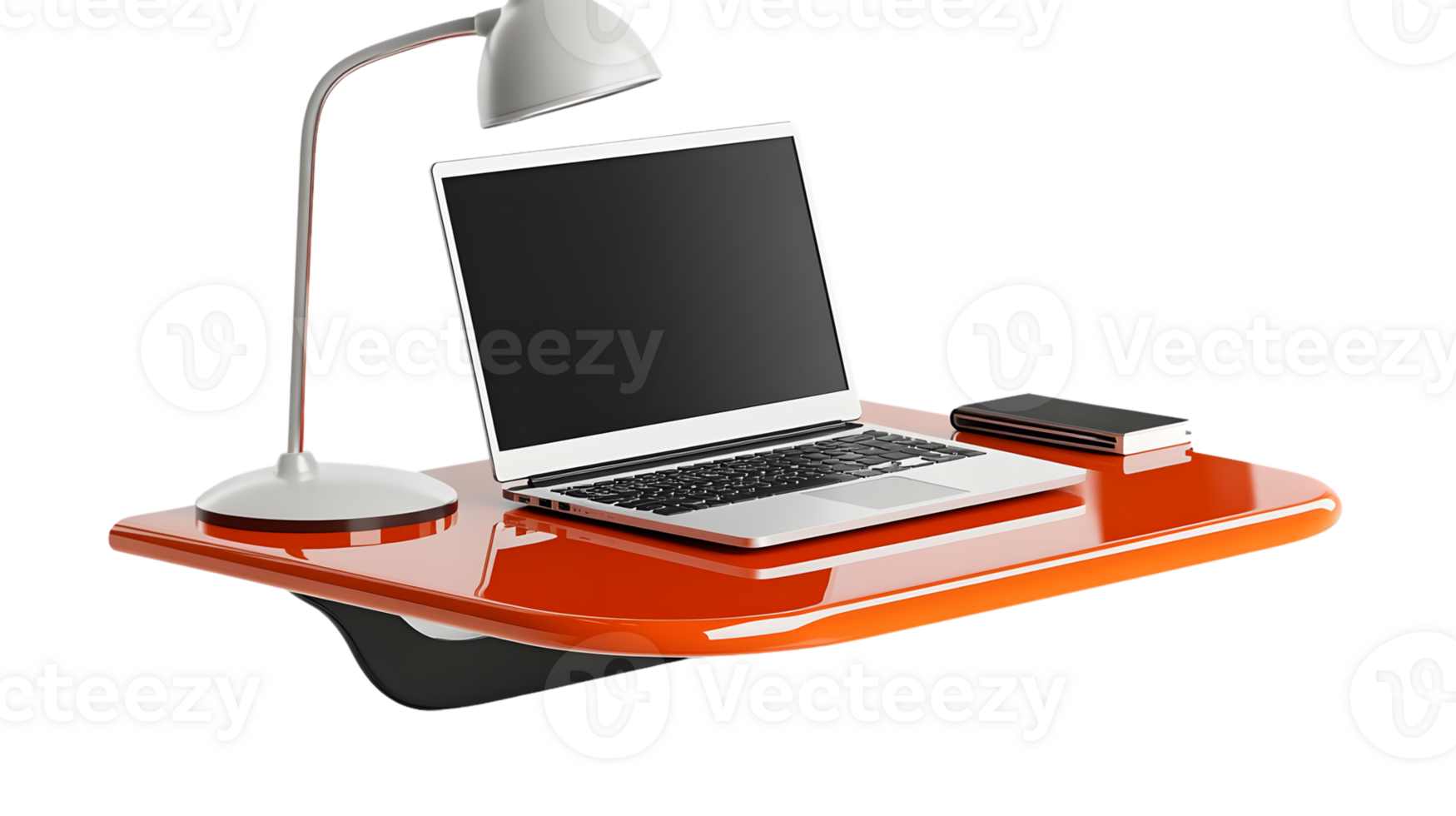 Modern Workspace Setup with Laptop Desk Lamp and Accessories on a Sleek Orange Desk for Produ png