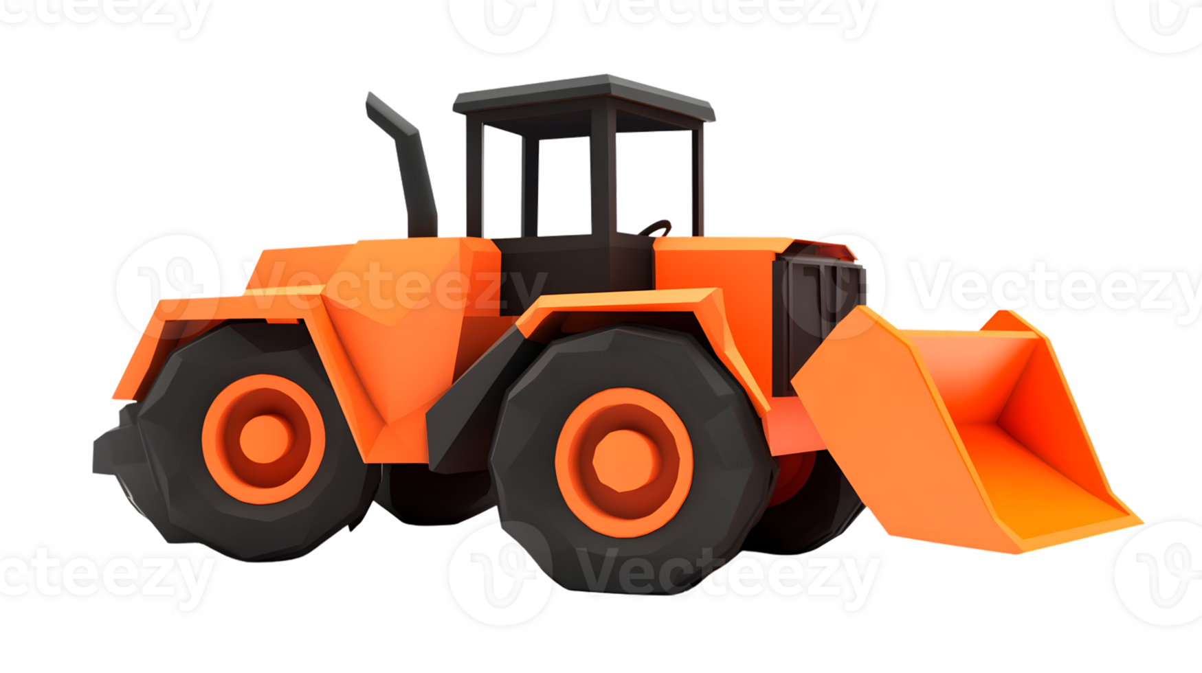 Orange Construction Vehicle with Large Wheels and Loader Bucket for Industrial Projects png