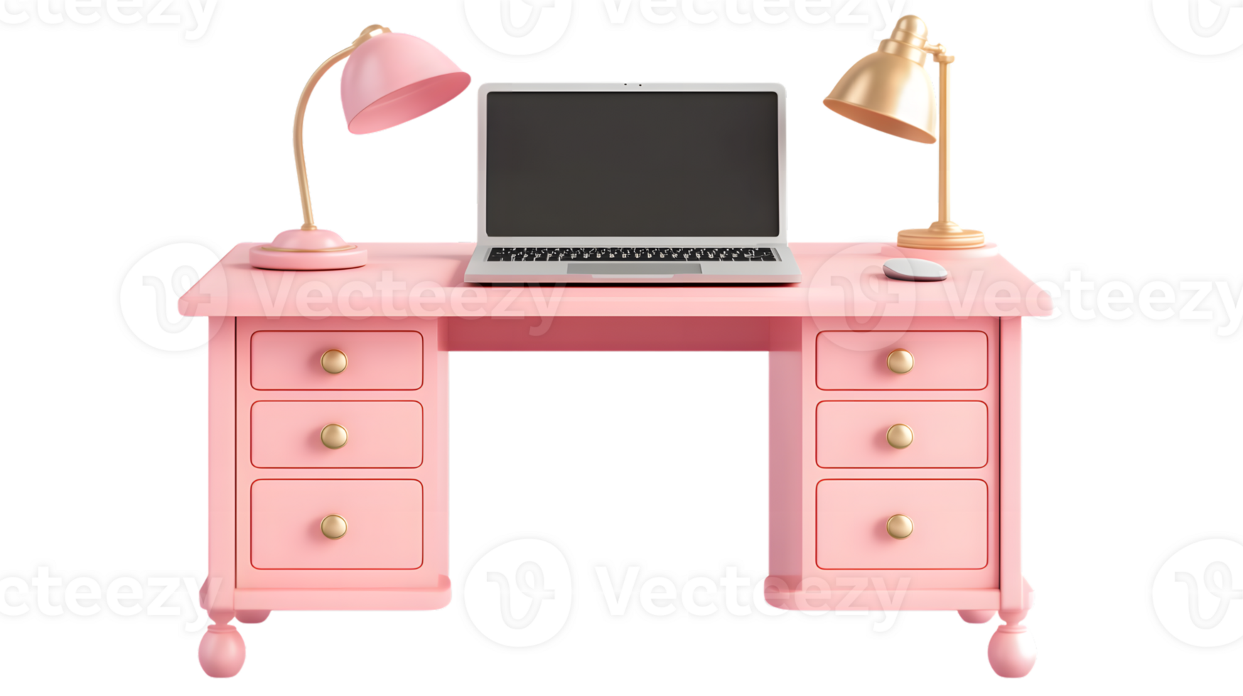 Pink Desk Setup with Laptop Lamps and Drawers for Home Office or Study Space Ideal for Prod png