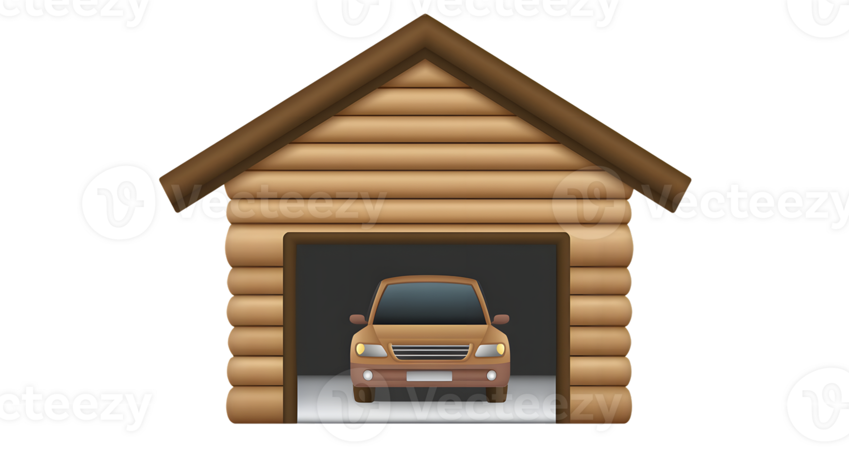 Secure Parking A Car Safely Stored Inside a Log Cabin Garage with Warm Lighting and Cozy Atmos png