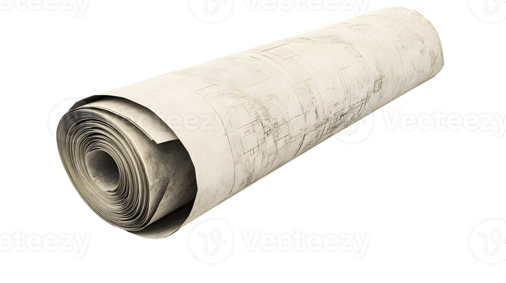 Rolled Blueprint Paper with Detailed Architectural Plans Vintage Design Document Construction png