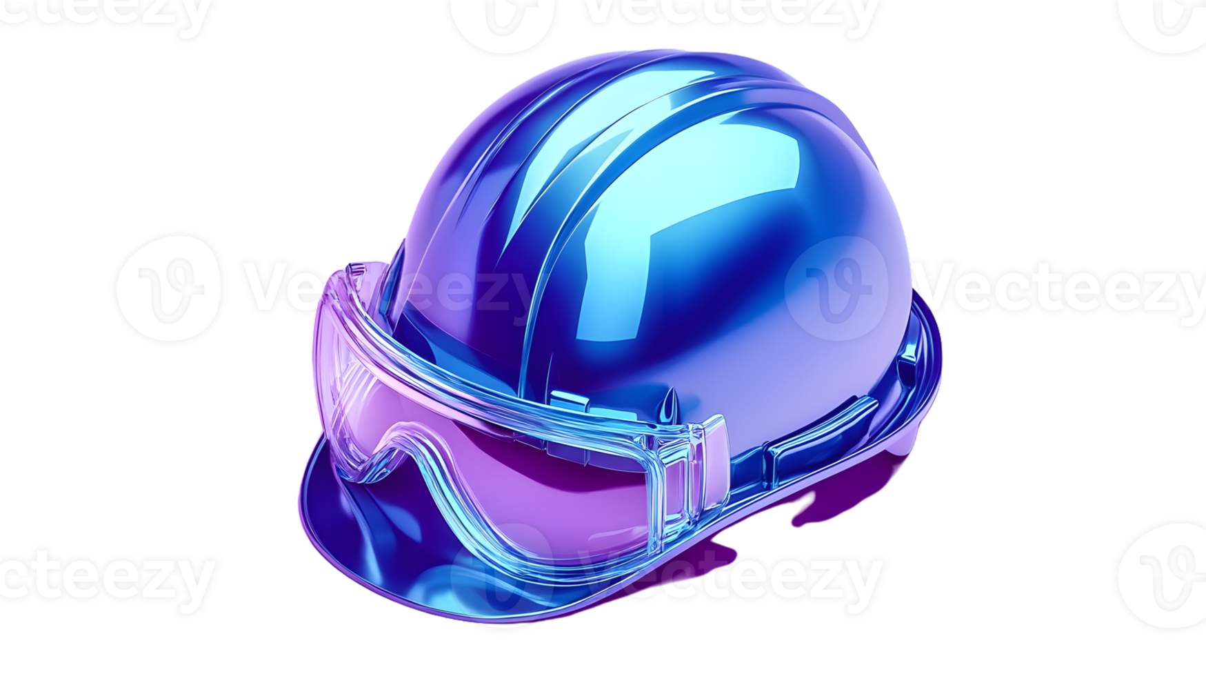 Shiny Blue and Purple Safety Helmet with Protective Goggles for Industrial Use png