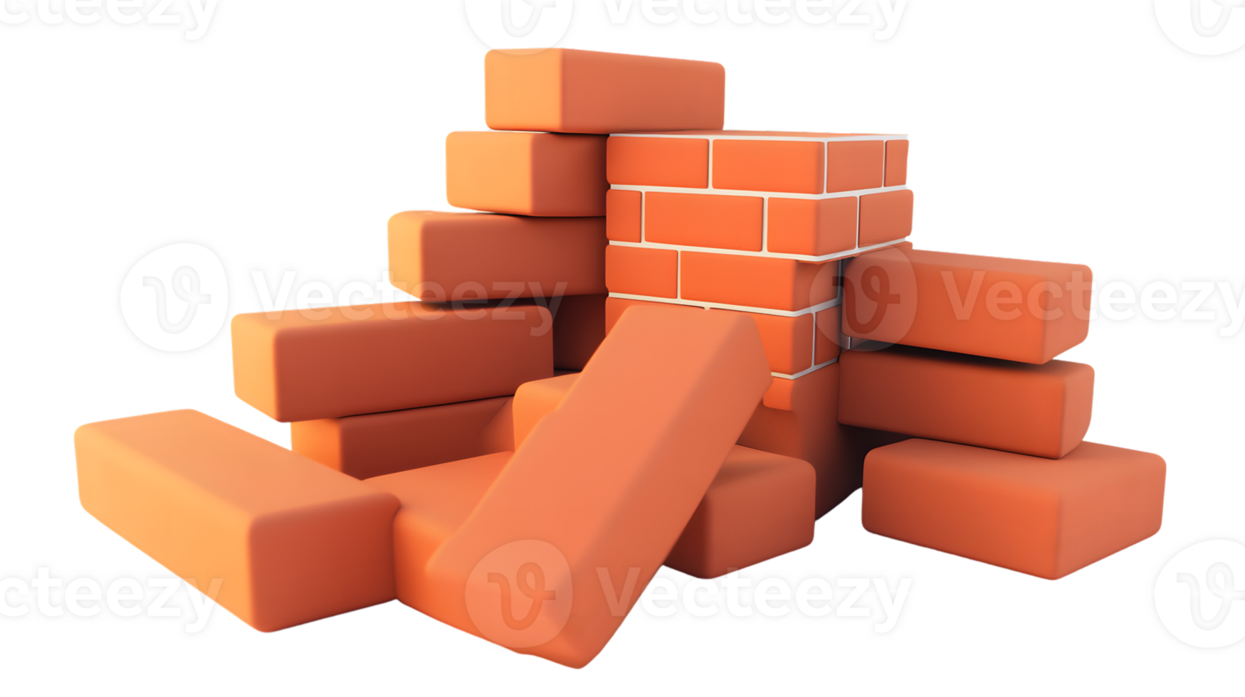 Stacked and Scattered Bricks A 3D Illustration of Construction Elements for Design Architectu png