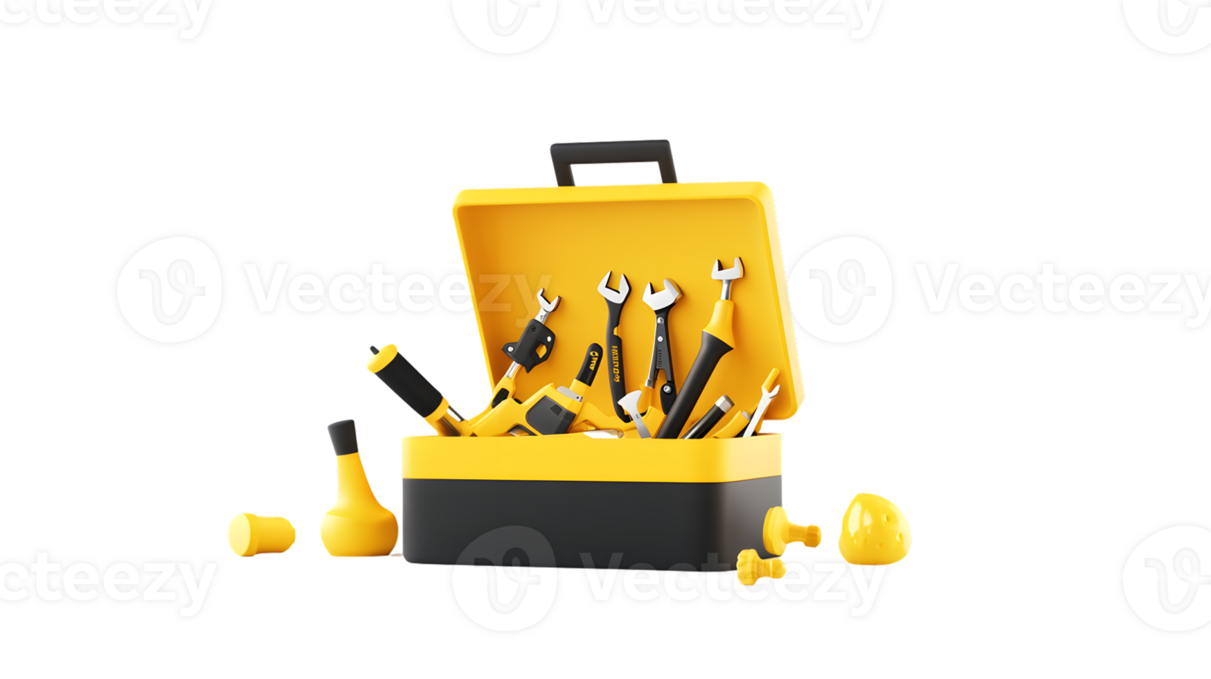 Toolbox with Assorted Tools Open and Ready for Use Featuring Wrenches Screwdrivers and Drill png