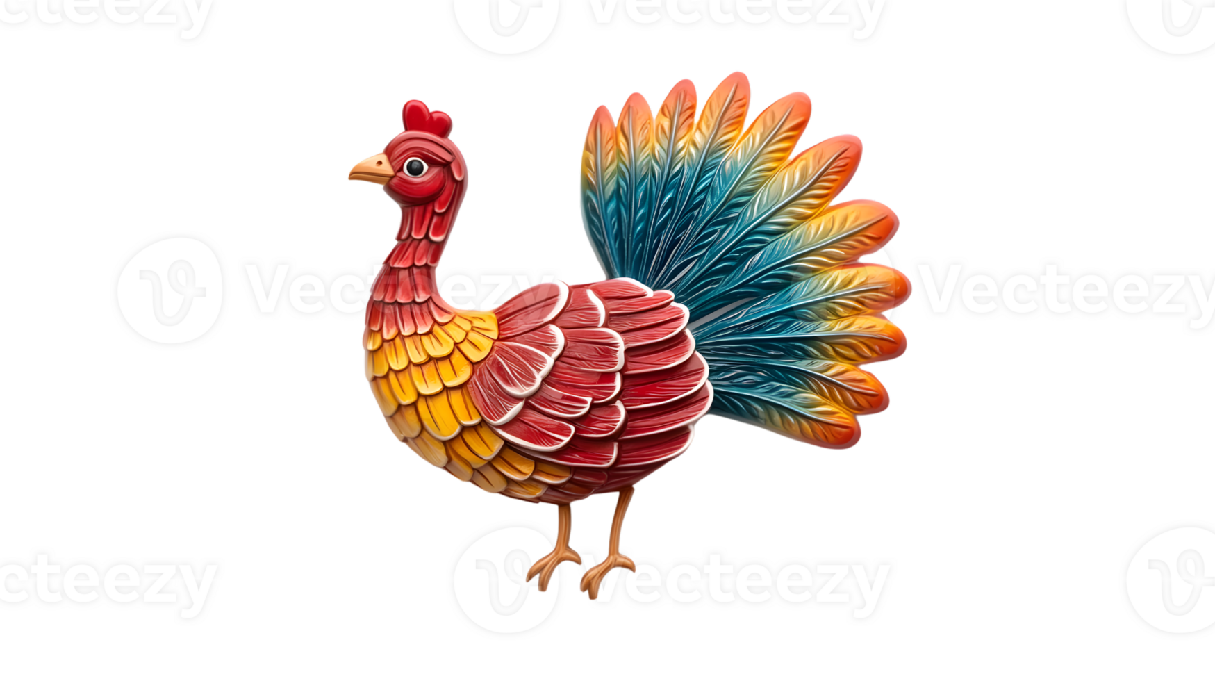 Vibrant Rooster with Multicolored Feathers Detailed Illustration for Artistic and Design Proj png