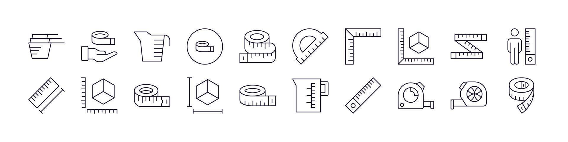 Measure Tape Set of Thin Icons. Editable Stroke. Perfect for Web Sites, Books, Cards, Apps vector