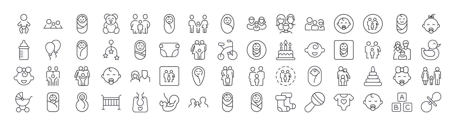 Family, Baby, Infant, Parenthood Line Icon Pack. Outline Signs for Graphic and Web Design, Apps, Adverts, Various Cards vector