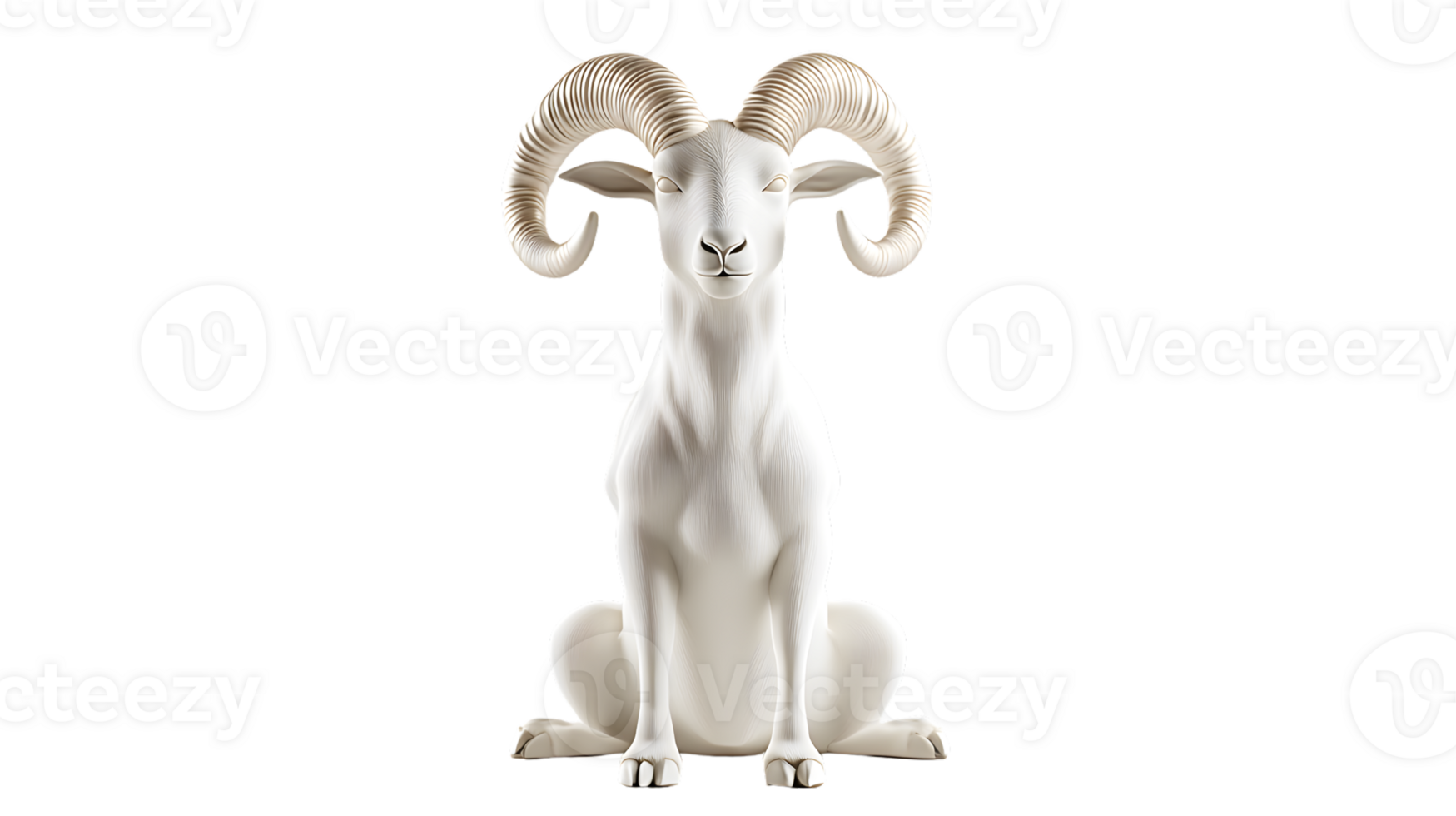 White Ram Sculpture with Intricate Horns on a Transparant Background png