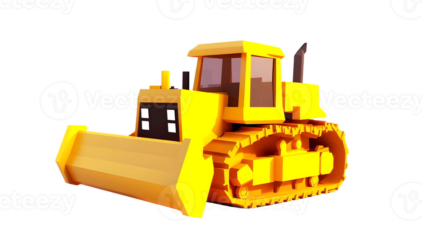 Yellow bulldozer heavy machinery construction equipment 3D render low poly cartoon style png