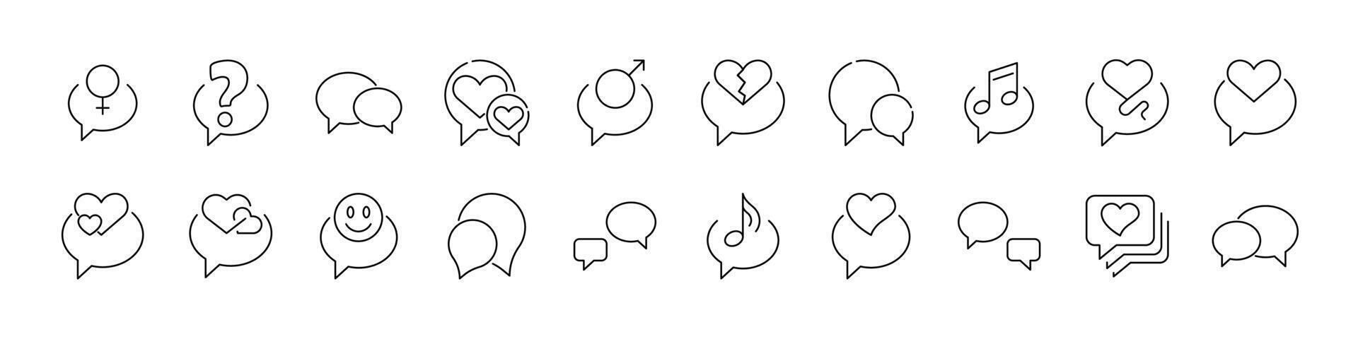 Speech Bubbles Line Icon Pack. Minimalistic Linear Pictogram for Web and Graphic Design, Apps, Banners, Social Network and Cards vector