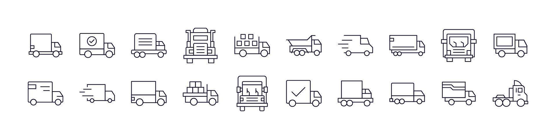 Delivery Truck Bundle of Thin Icons. Editable Stroke. Perfect for Web Sites, Books, Cards, Apps vector
