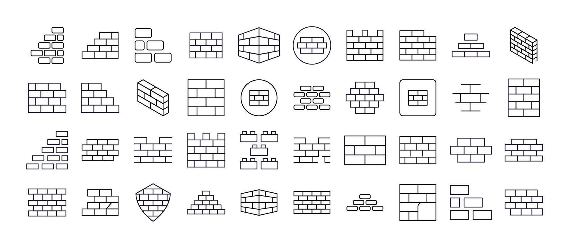 Pack of Building Related Line Icons. Brick Wall Outline Signs for Graphic and Web Design, Apps, Adverts, Various Cards vector