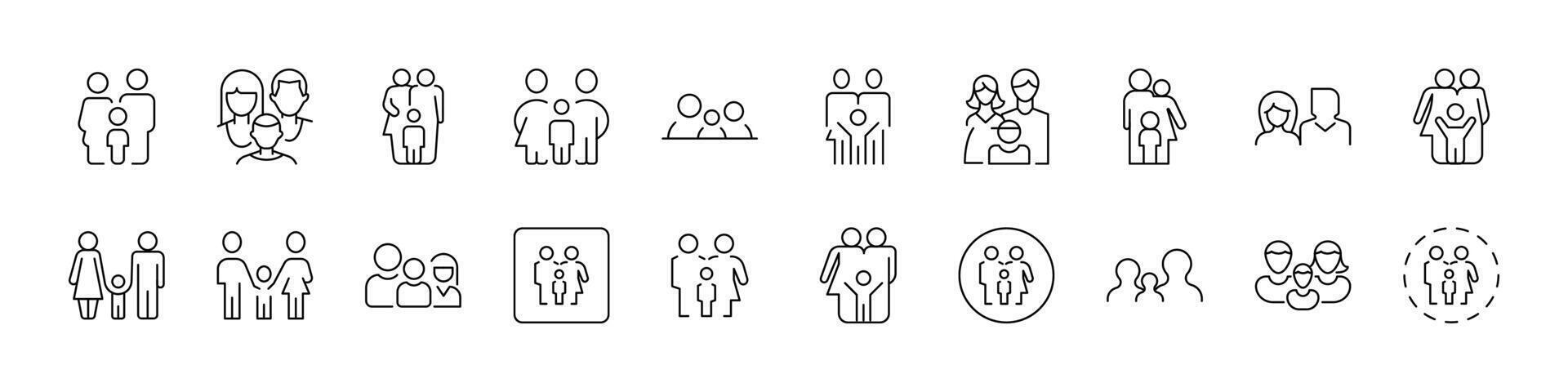 Family Icon Collection. Contains Icons of Parents with Child for Graphics, Concept, Apps vector