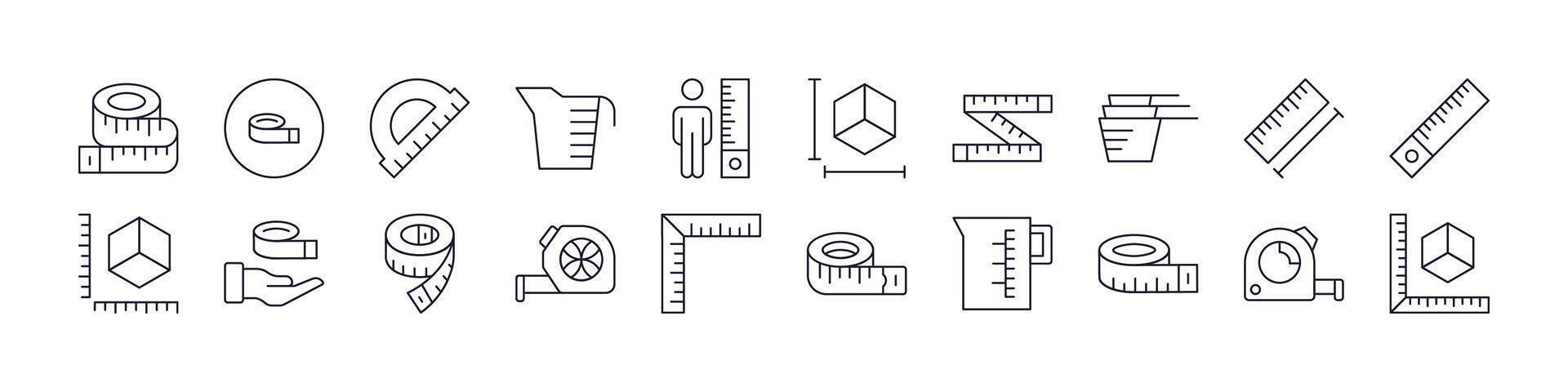 Measure Tape Icon Set for UI, Placards, Books, Apps. Editable Stroke. Perfect for Web Sites, Books, Cards, Apps vector