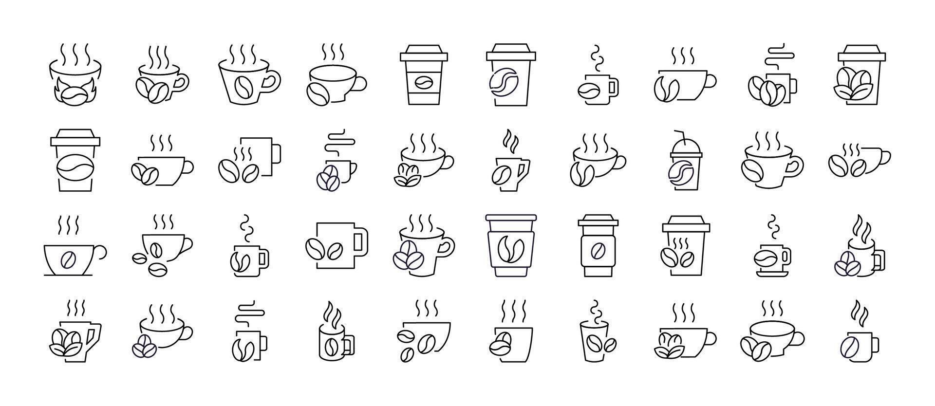 Coffee Beans with Mug Line Icon Bundle. Outline Signs for Graphic and Web Design, Apps, Adverts, Various Cards vector