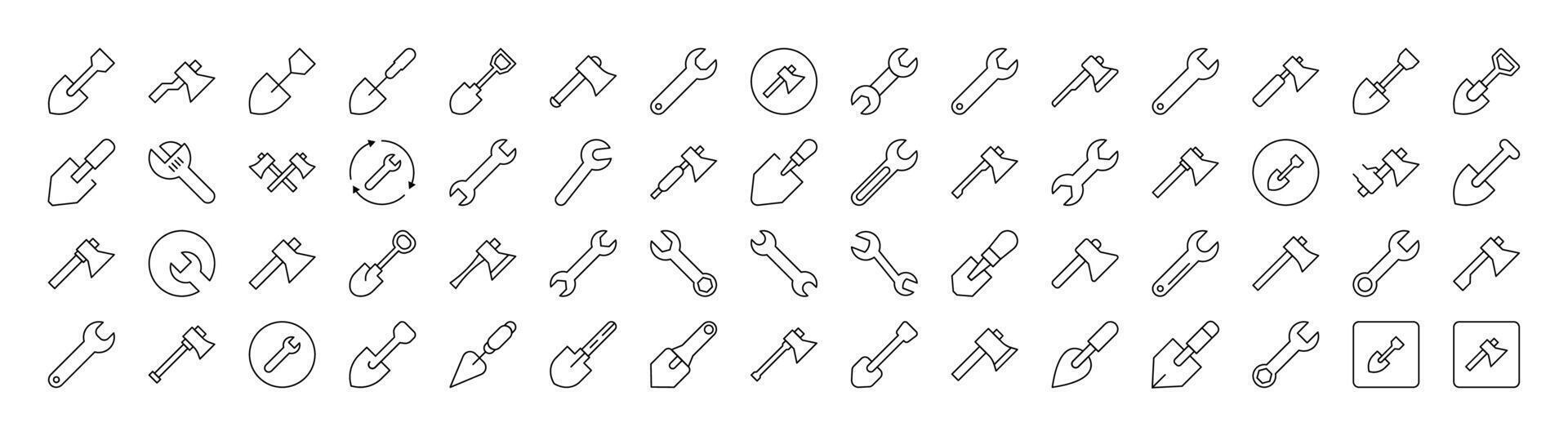 Set of Brick Walls, Floor Plan, Building Related Line Icons. Outline Signs for Graphic and Web Design, Apps, Adverts, Various Cards vector