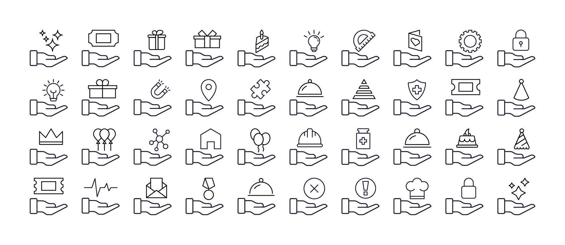 Gift, Charity, Holiday, Business, Present Line Icon Bundle. Outline Signs for Graphic and Web Design, Apps, Adverts, Various Cards vector