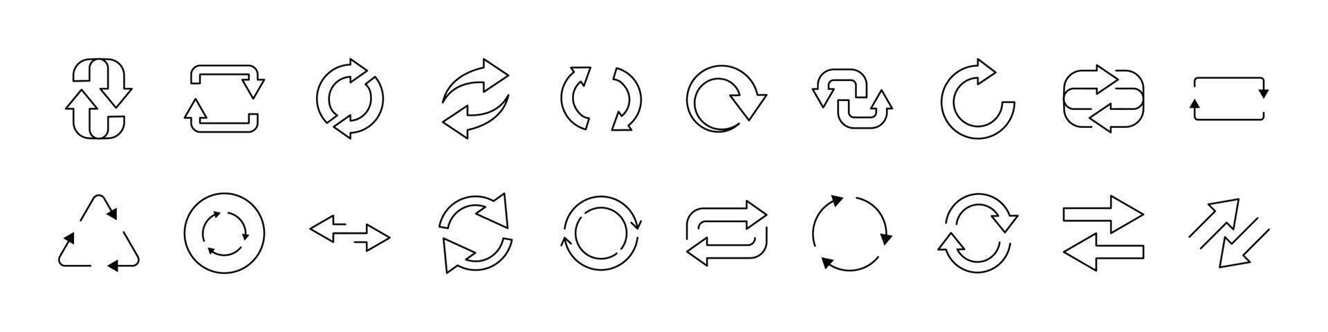 Arrow Round Line Icon Set. Outline Signs for Graphic and Web Design, Apps, Adverts, Various Cards vector