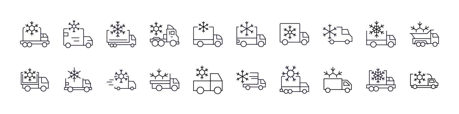 Delivery Truck with Snow Line Icon Bundle. Outline Signs for Graphic and Web Design, Apps, Adverts, Various Cards vector
