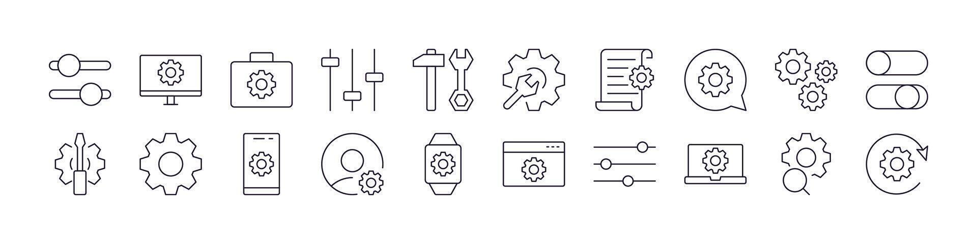 Settings Outline Simple Linear Image Collection. Editable Stroke. Perfect for Web Sites, Books, Cards, Apps vector
