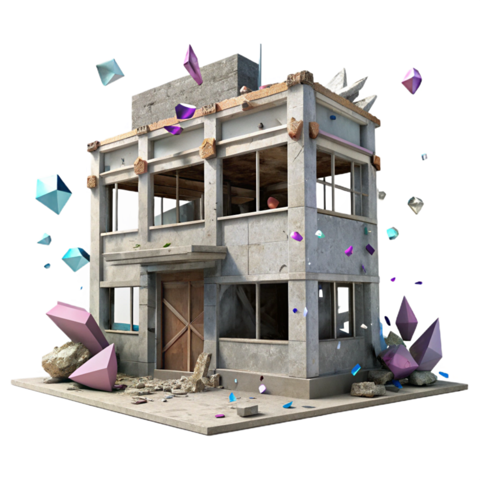 serene classic Abandoned Building Cutout with Broken Windows high quality png