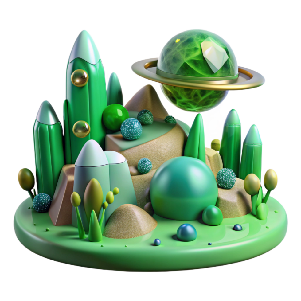 extraordinary vintage Alien Landscape with Green Sky Transparent Background high resolution png