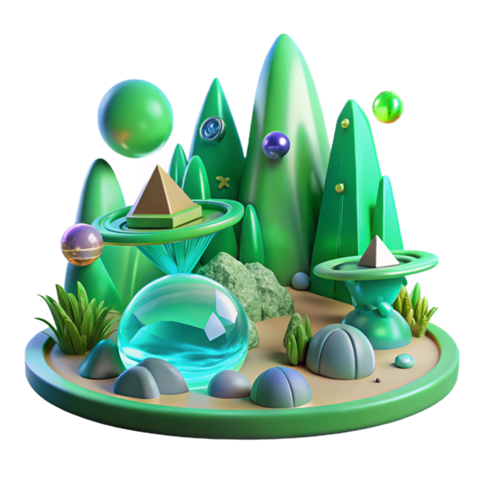 beautiful modern Alien Landscape with Green Sky Transparent Background high quality png