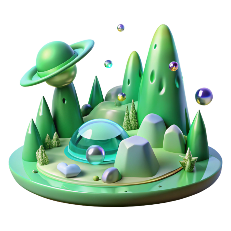 impressive vintage Alien Landscape with Green Sky Transparent Background genuine png