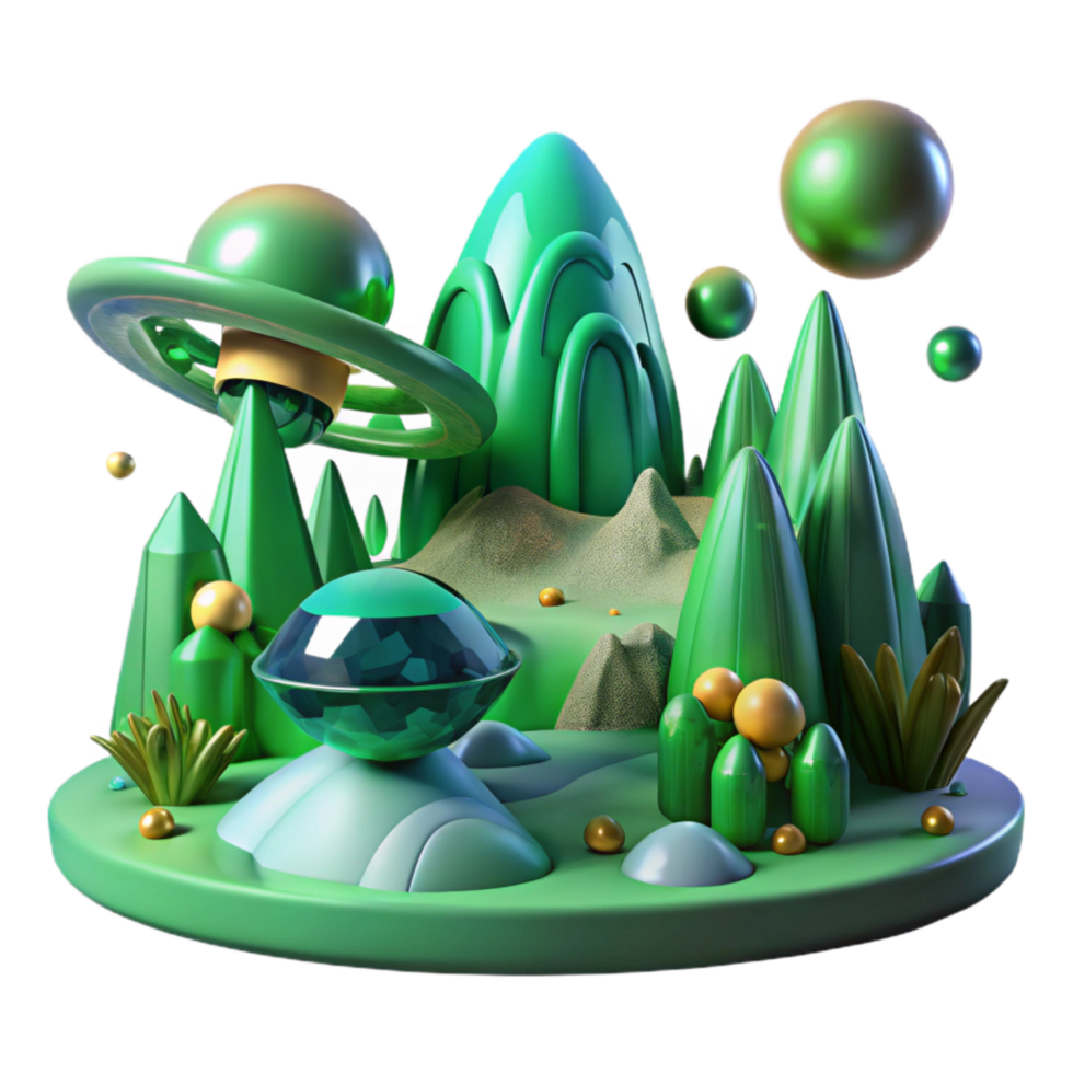 elegant creative Alien Landscape with Green Sky Transparent Background high resolution png