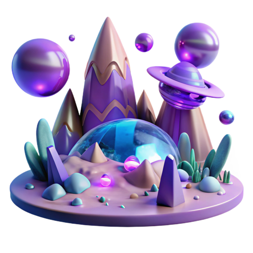 impressive contemporary Alien Landscape with Purple Sky Transparent Background detailed png