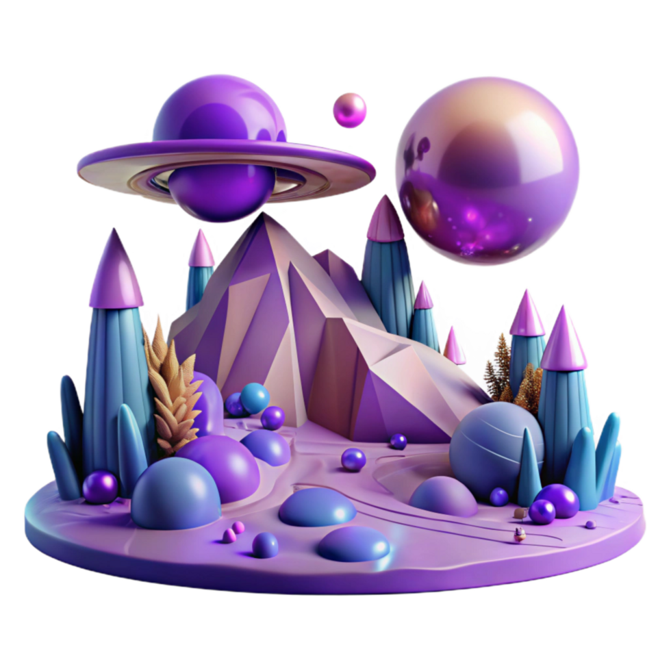 magnificent abstract Alien Landscape with Purple Sky Transparent Background png