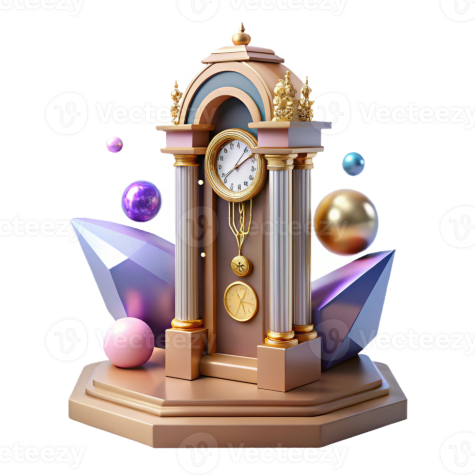 beautiful artistic Antique Grandfather Clock Front View Transparent Background high resolution png