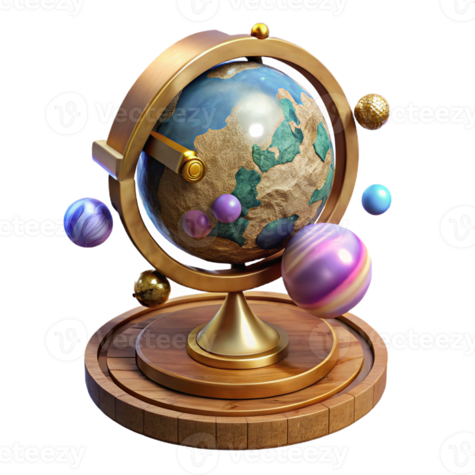 vibrant rustic Antique Globe Stand Wooden Design Isolated png