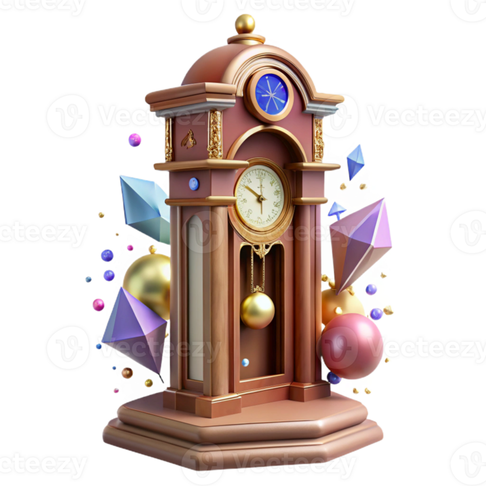 vibrant classic Antique Grandfather Clock Front View Transparent Background high resolution png