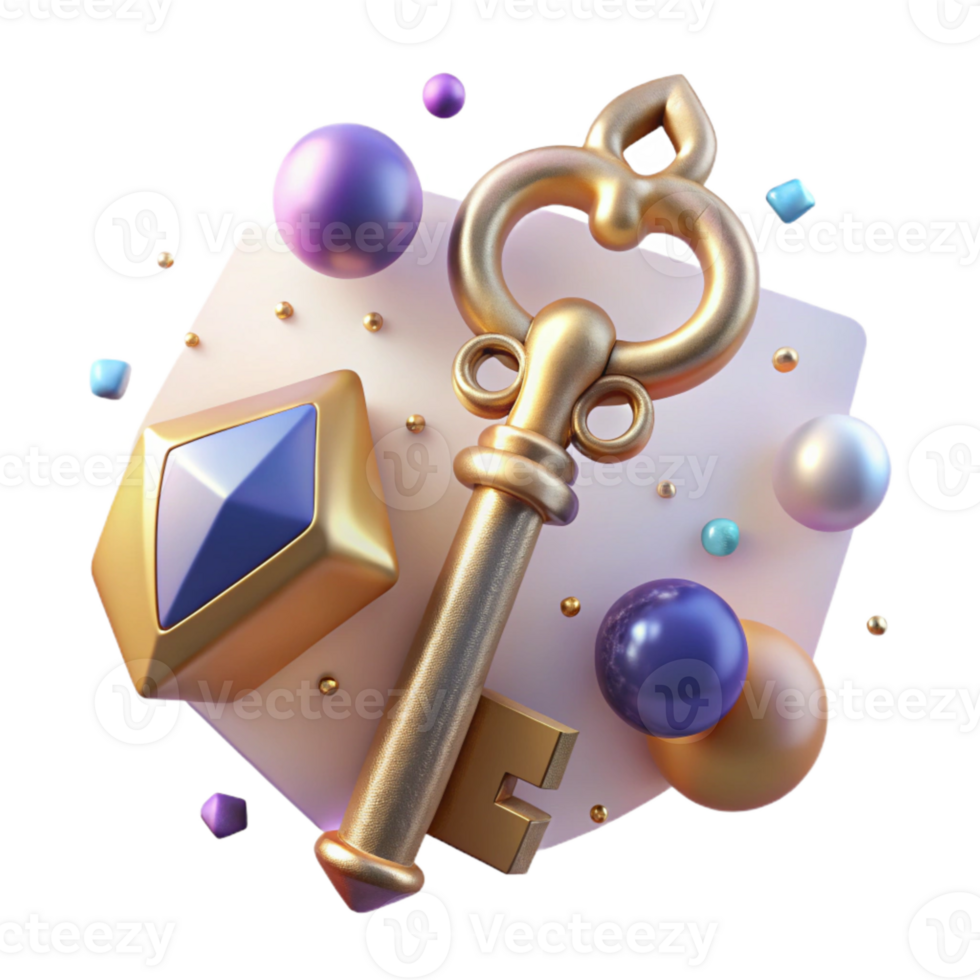 magnificent abstract Antique Key Front View with Shadow Cutout high quality png