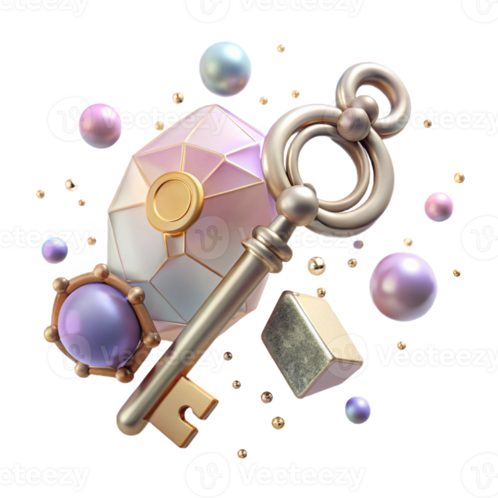 wonderful artistic Antique Key Top View Transparent Background authentic png