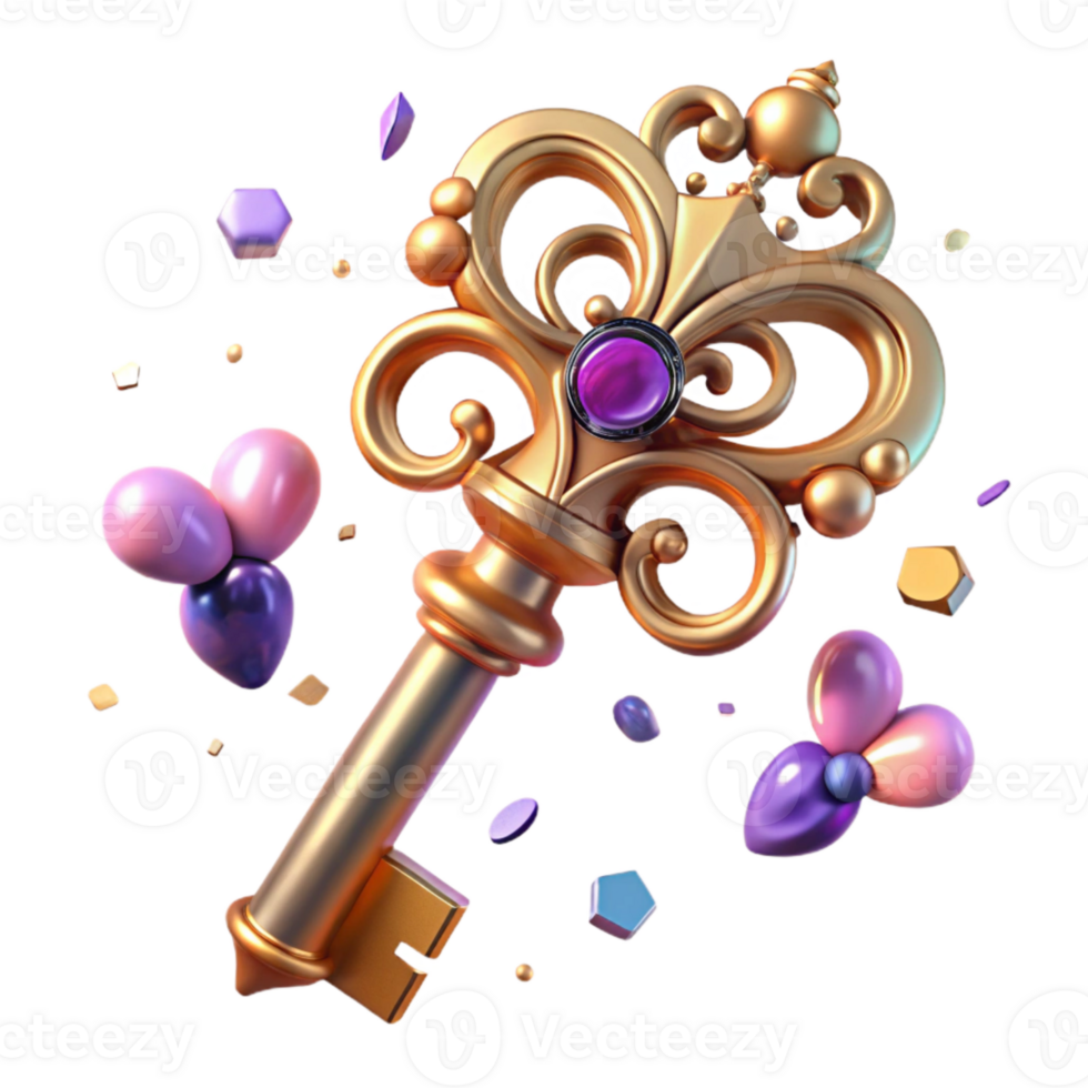 stunning creative Antique Key with Ornate Design Isolated Element high resolution png