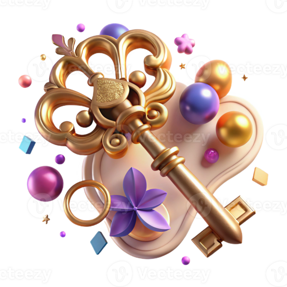 impressive contemporary Antique Key with Ornate Design Isolated Element exclusive png