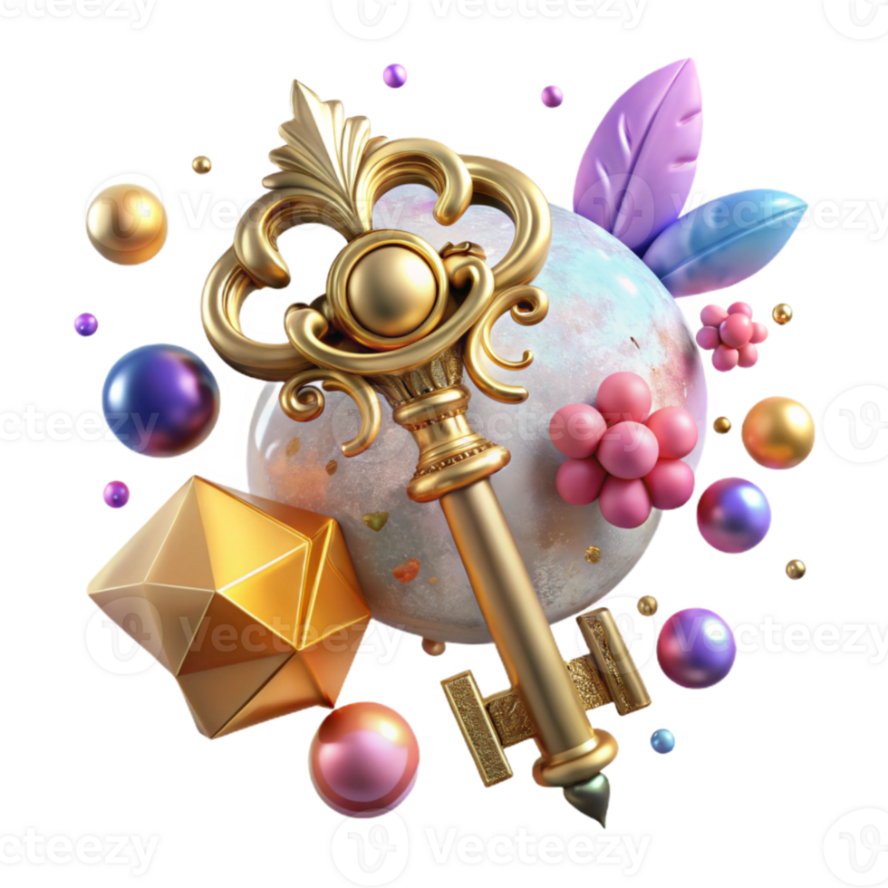 vibrant rustic Antique Key with Ornate Design Isolated Element exclusive png