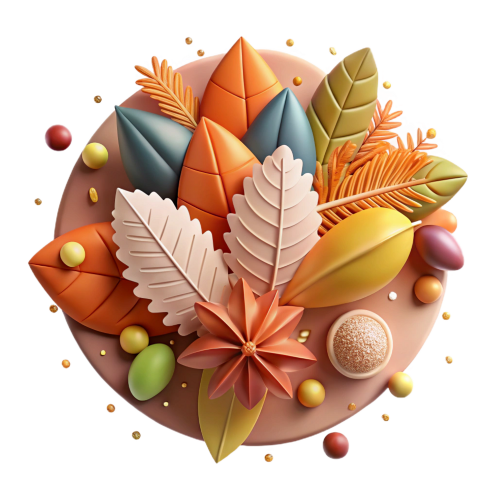 magnificent rustic Autumn Leaves Arranged in Circular Pattern Colorful Design Isolated original png