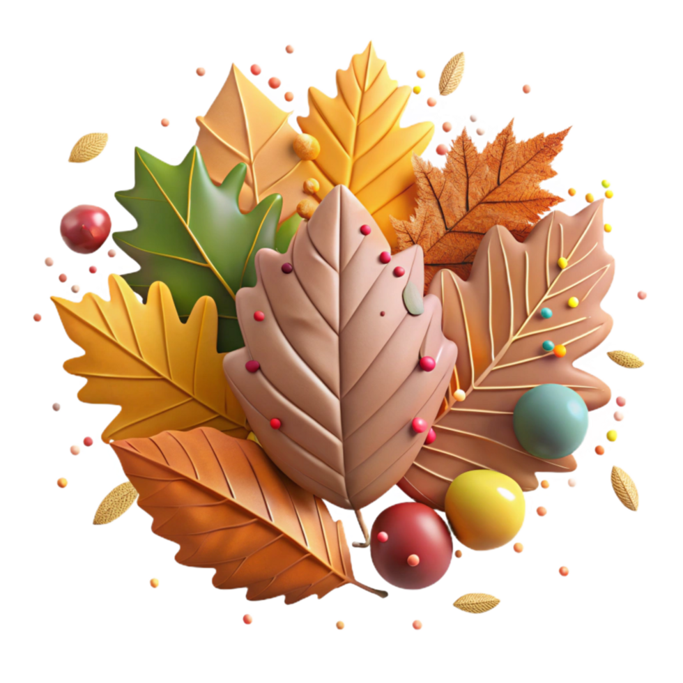 stunning creative Autumn Leaves Arranged in Circular Pattern Colorful Design Isolated detailed png