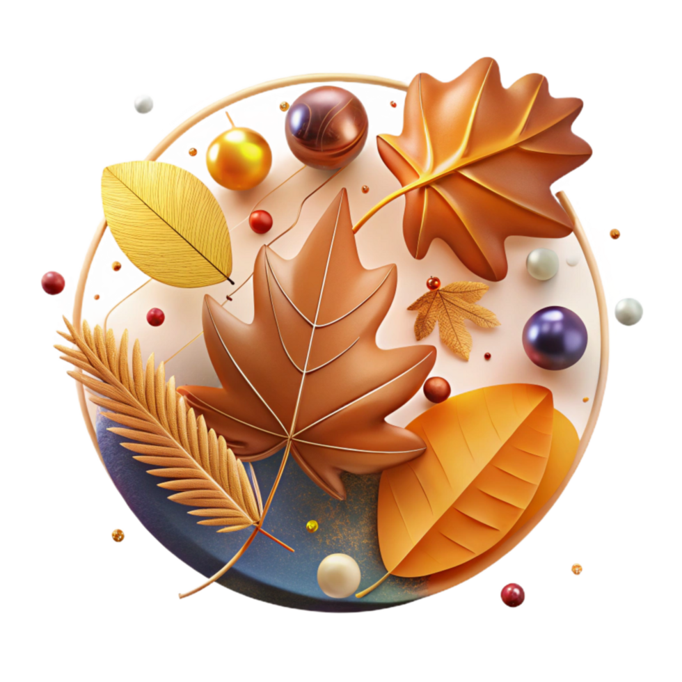 impressive vintage Autumn Leaves Arranged in Circular Pattern Colorful Design Isolated png