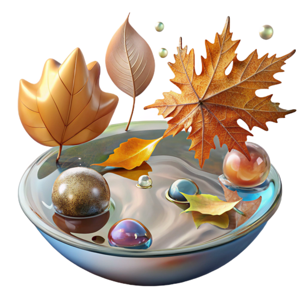 magnificent modern Autumn Leaves Floating on Water Colorful Reflection Isolated exclusive png