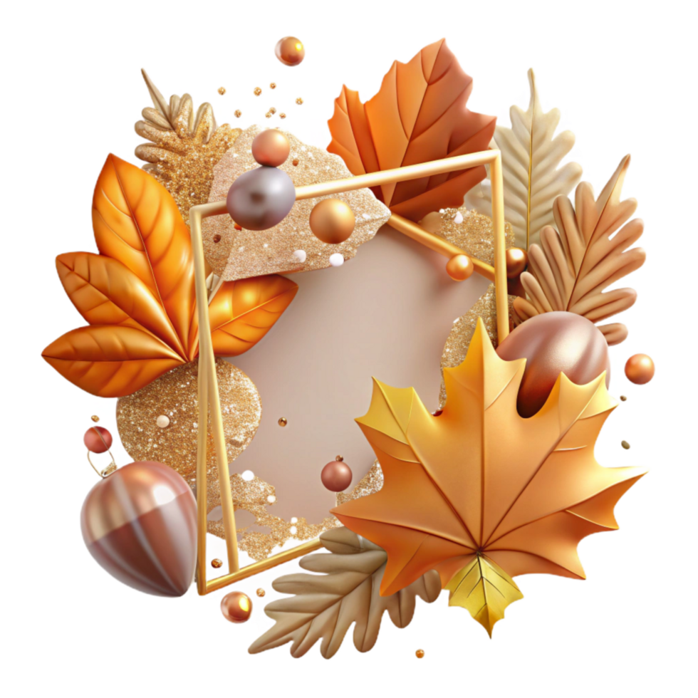 elegant minimalist Autumn Leaves Frame Design Cutout Isolated png