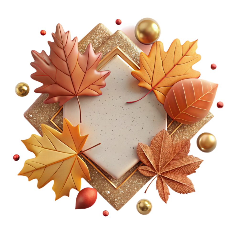 elegant rustic Autumn Leaves Frame Design Cutout Isolated high quality png