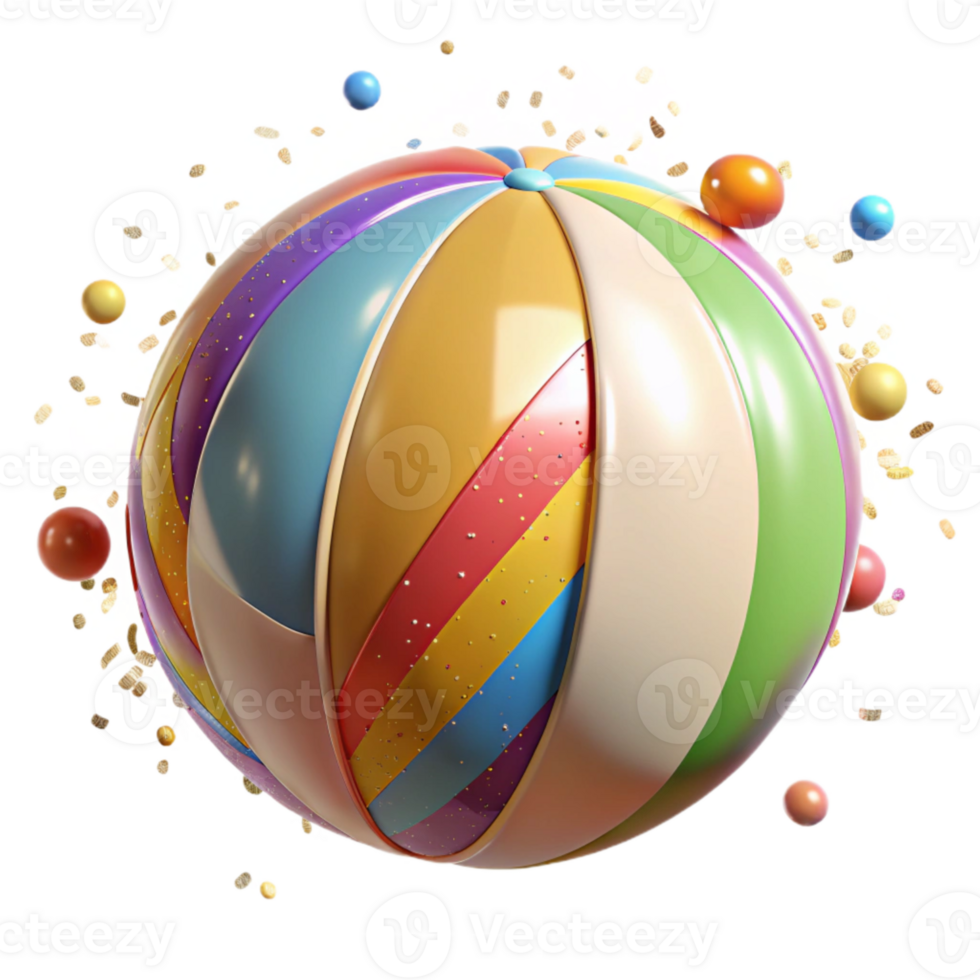 serene minimalist Beach Ball with Colorful Stripes Cutout on Transparent Background png