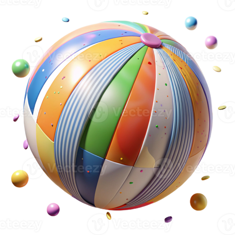 serene modern Beach Ball with Colorful Stripes Cutout on Transparent Background professional png